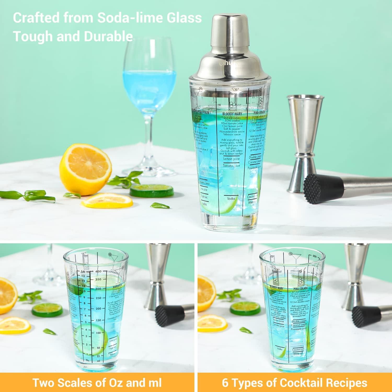 image:imageCocktail Shaker Set Ohuhu 17Piece Bartender Kit Bar Tool Set with Acrylic Stand Premium SodaLime Glass Drink Shaker with All Bar Accessories for Beginners Home Bar Parties