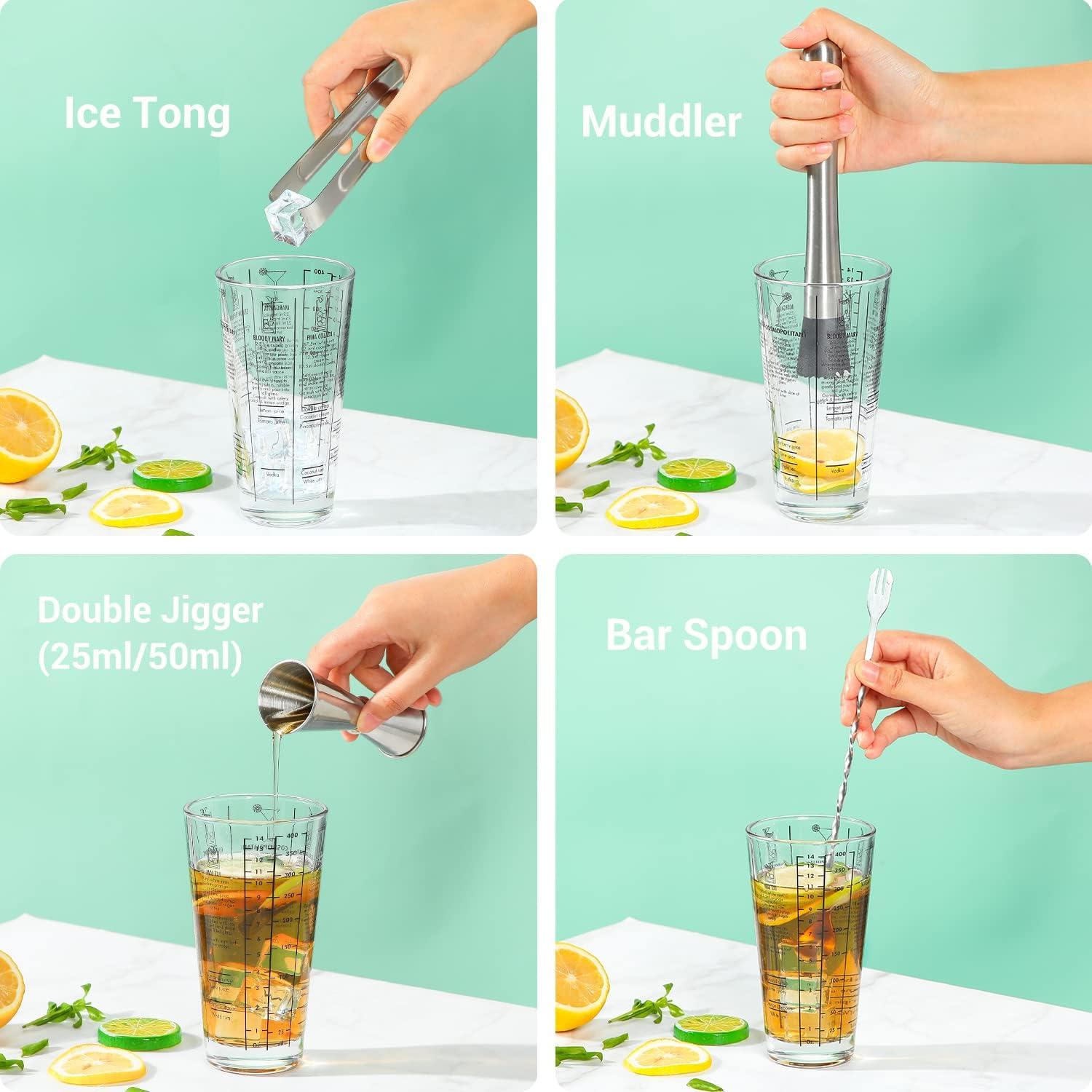 image:imageCocktail Shaker Set Ohuhu 17Piece Bartender Kit Bar Tool Set with Acrylic Stand Premium SodaLime Glass Drink Shaker with All Bar Accessories for Beginners Home Bar Parties