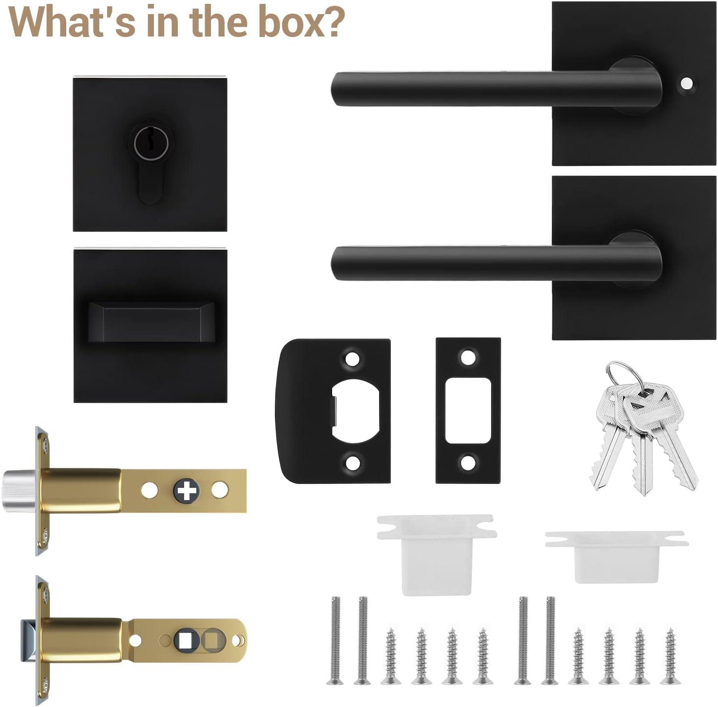 image:imageExterior Door Lock Set Ohuhu Heavy Duty Deadbolt Lock Entry Door Locksets with Deadbolt Matte Black Front Door Handle Modern Contemporary Square Sleek Design Zinc Alloy