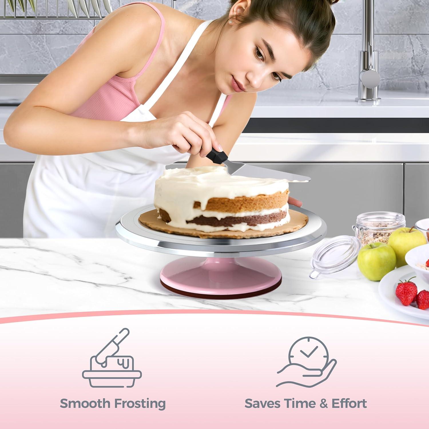 image:imageOhuhu Cake Stand Aluminium 12Cake Turntable Decorating Bakery Supplies BPAFree Frosting Spinner Rotating Revolving Lazy Susan Perfect GiftsPink