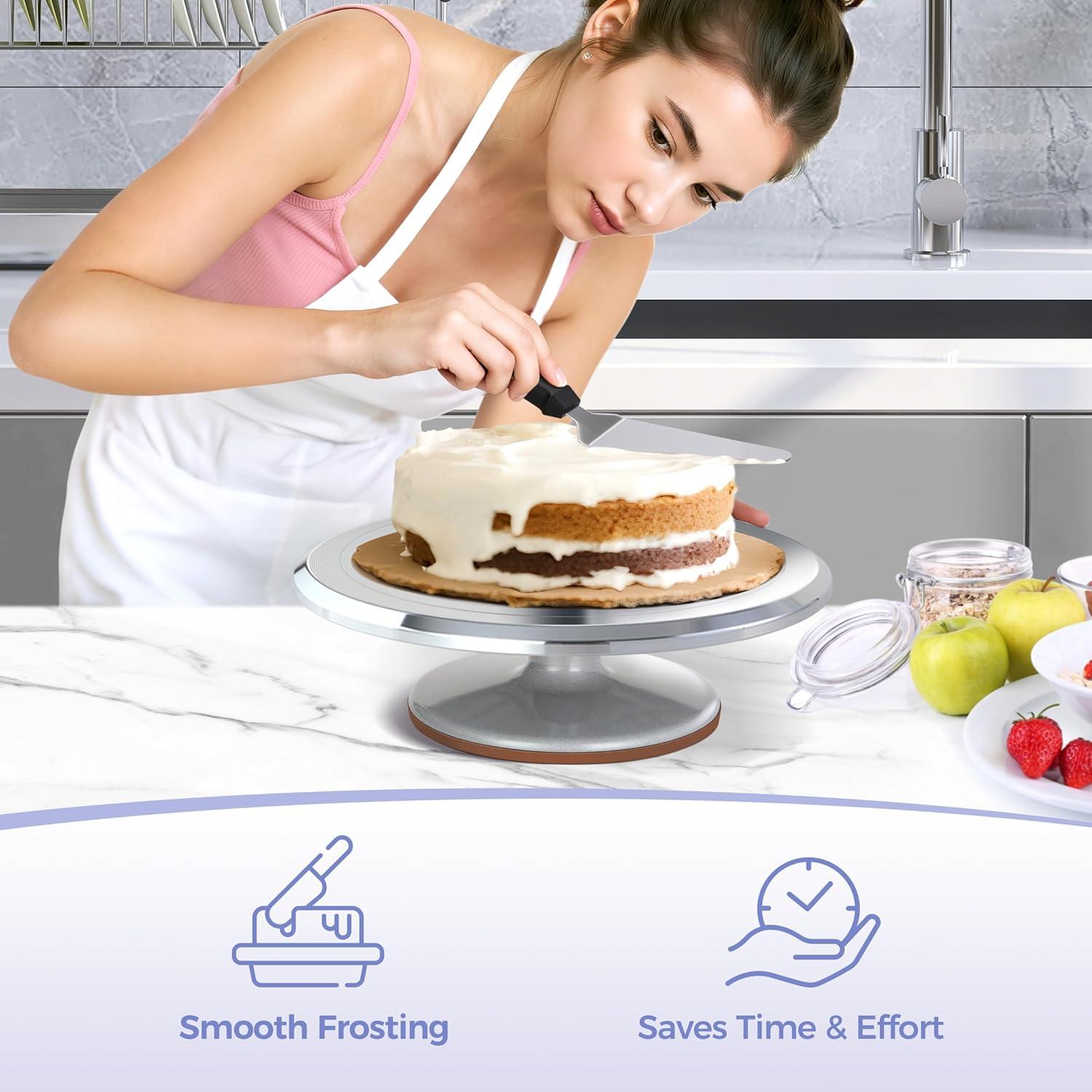 image:imageOhuhu Cake Stand Aluminium 12Cake Turntable Decorating Bakery Supplies BPAFree Frosting Spinner Rotating Revolving Lazy Susan Perfect GiftsSilver