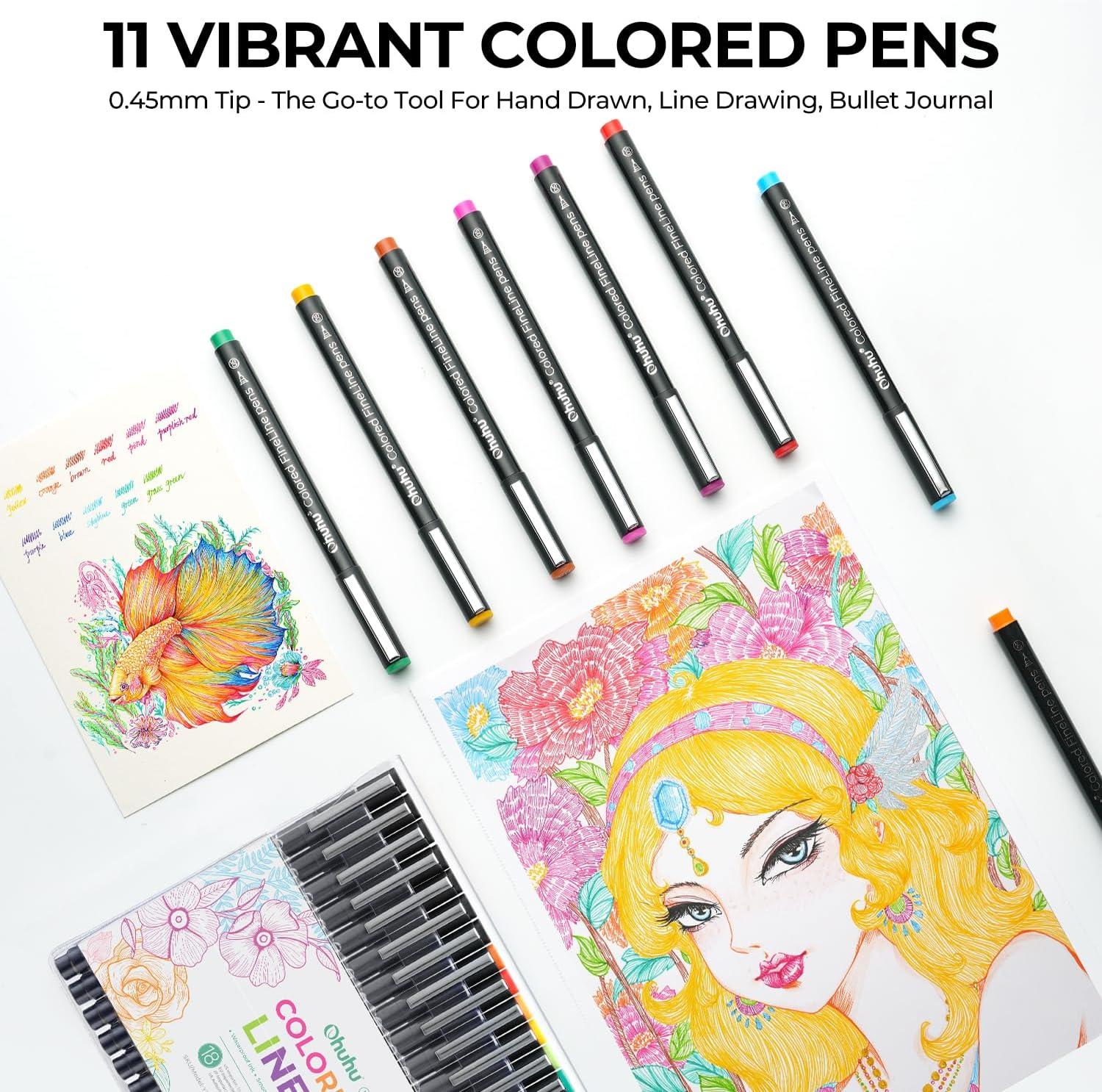 image:imageOhuhu Colored Fineliner Pens 18 Pack Art Sketchbook for Drawing