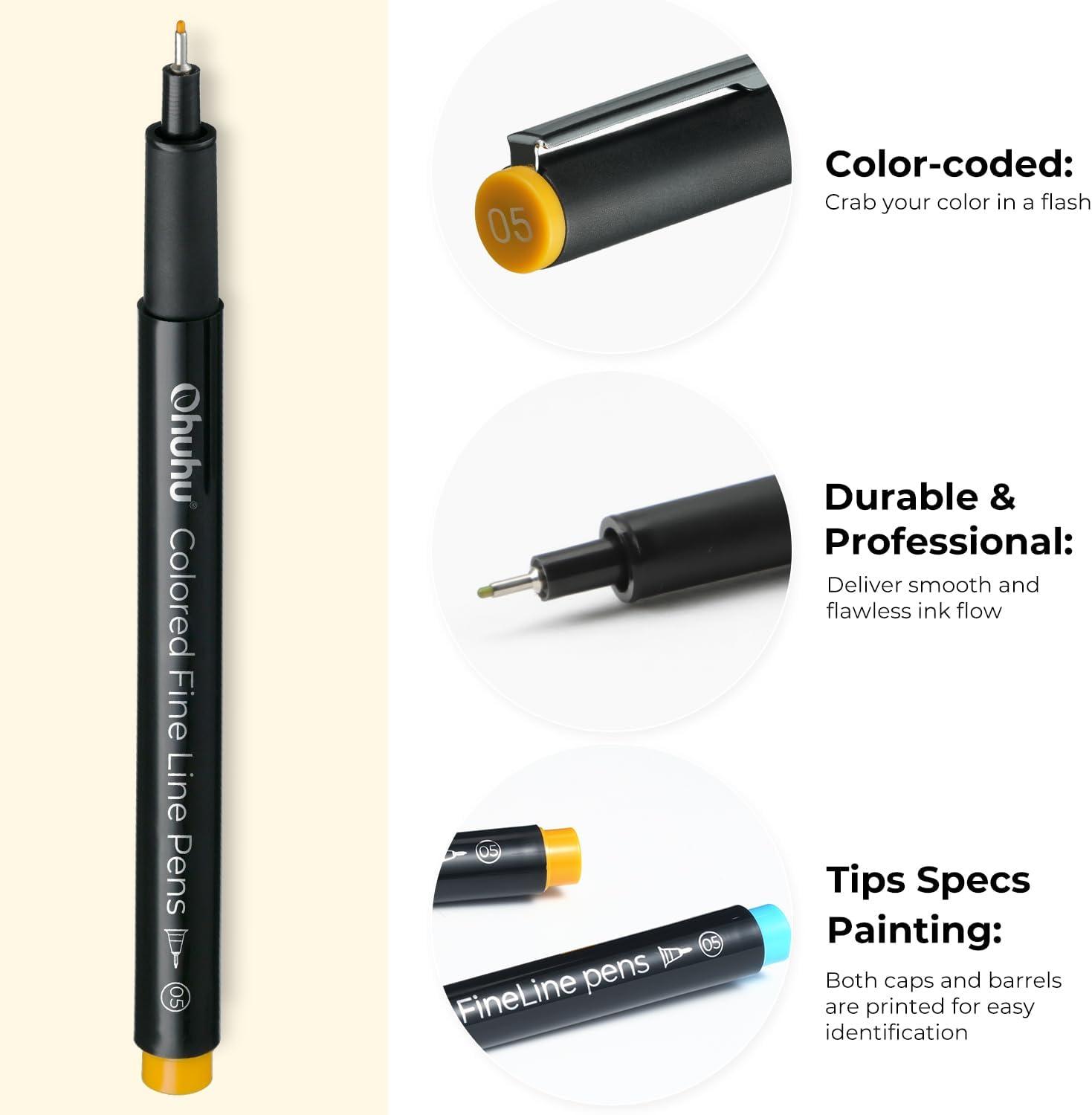image:imageOhuhu Colored Fineliner Pens 18 Pack Art Sketchbook for Drawing