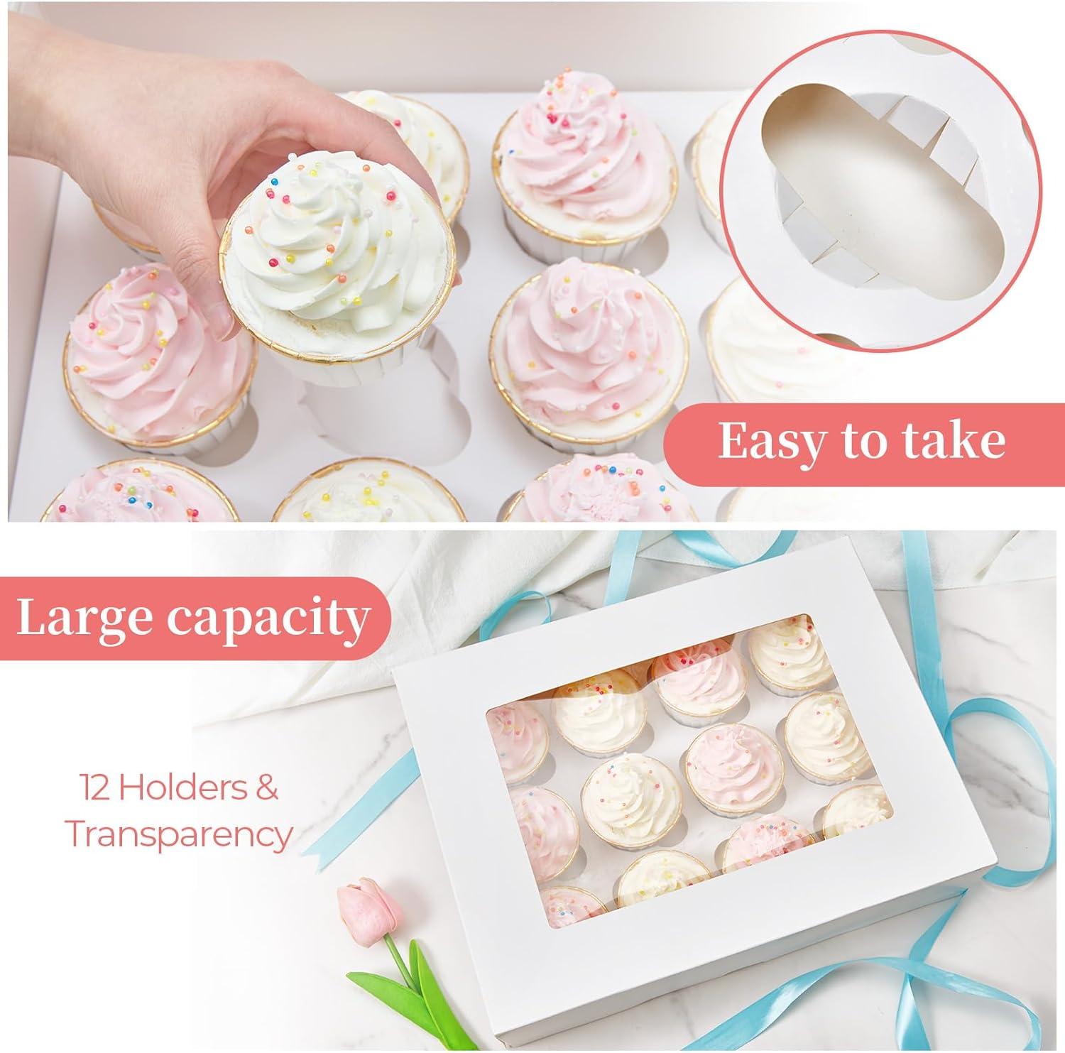 image:imageOhuhu Cupcake Container UPGRADED THICKEN 12 Pack 12 Count Cupcake Boxes Food Grade Cupcake Holder with Handle Tray Window and Inserts to Hold 144 Pastry Muffin Box for Birthday Holiday Party Baker