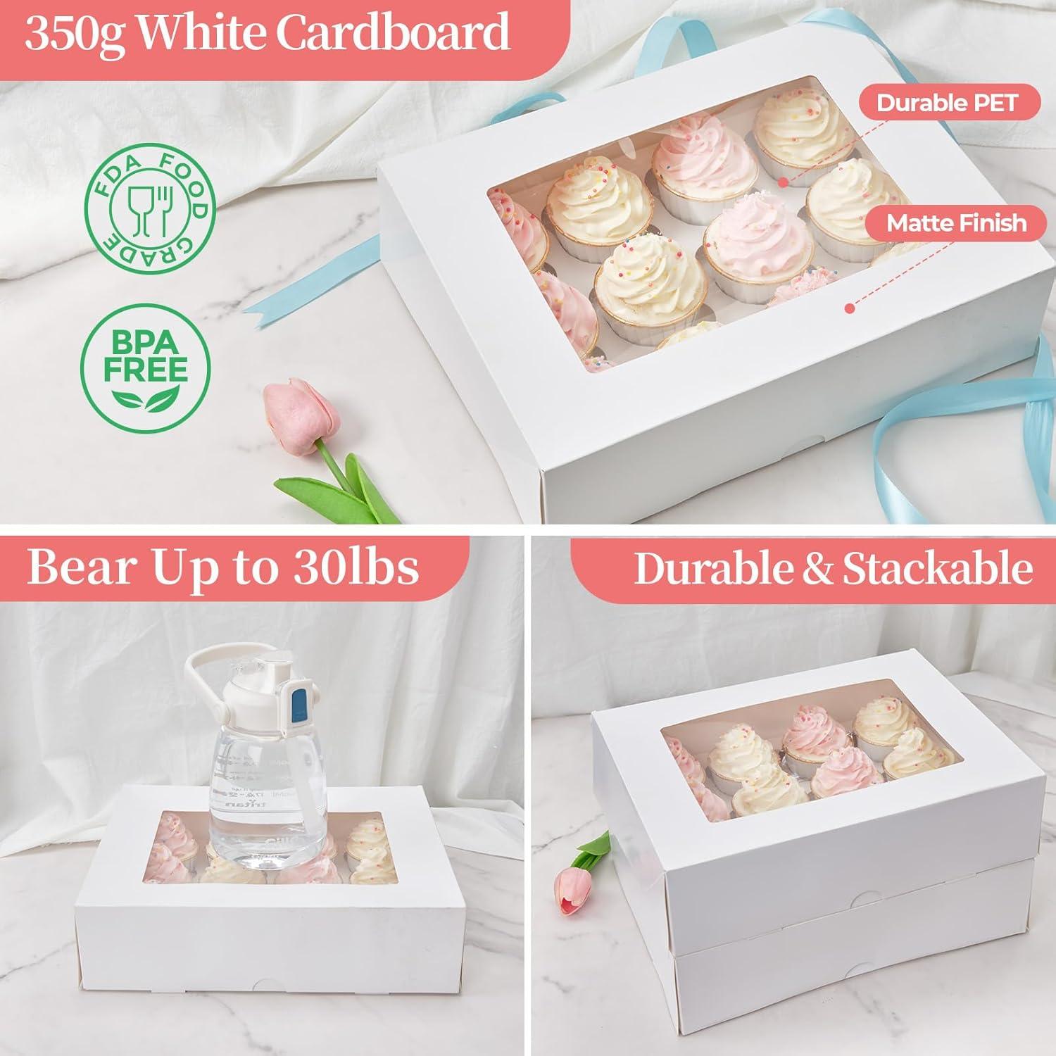 image:imageOhuhu Cupcake Container UPGRADED THICKEN 12 Pack 12 Count Cupcake Boxes Food Grade Cupcake Holder with Handle Tray Window and Inserts to Hold 144 Pastry Muffin Box for Birthday Holiday Party Baker