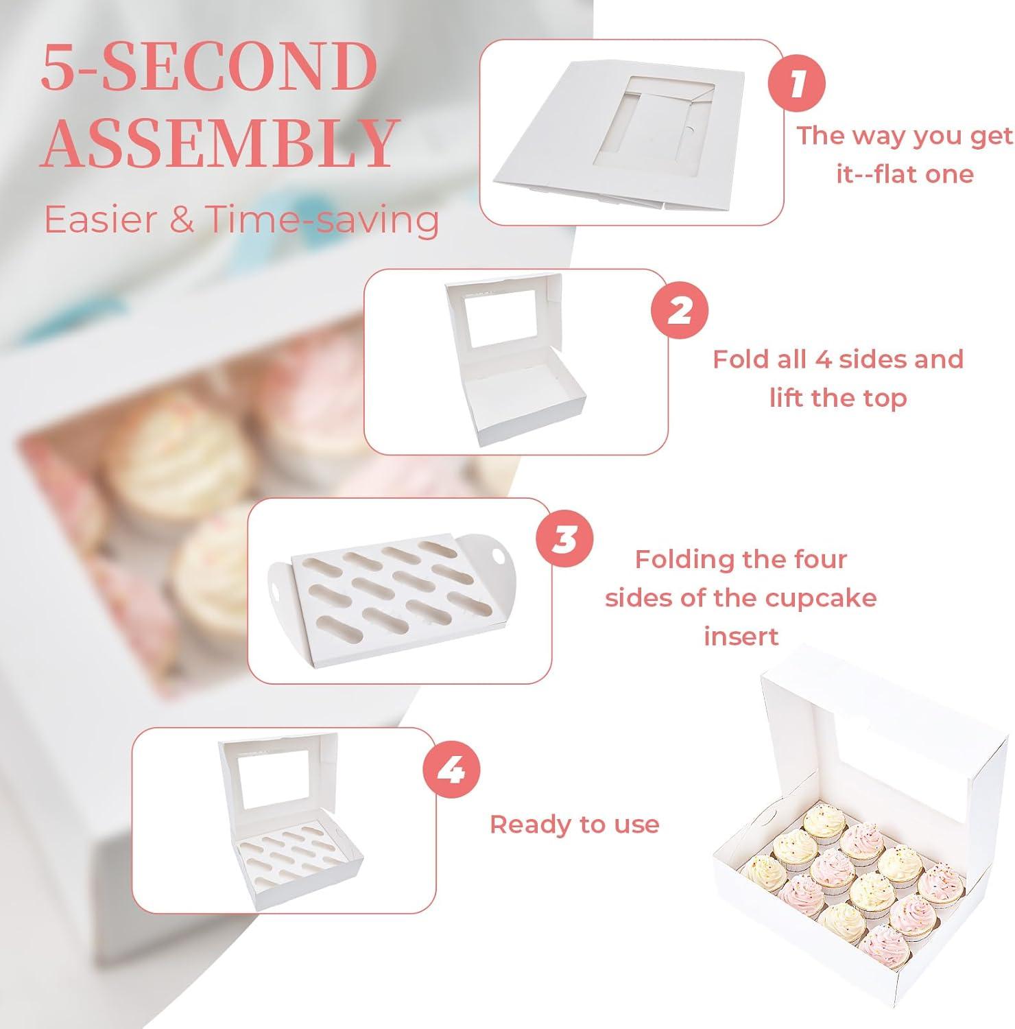 image:imageOhuhu Cupcake Container UPGRADED THICKEN 12 Pack 12 Count Cupcake Boxes Food Grade Cupcake Holder with Handle Tray Window and Inserts to Hold 144 Pastry Muffin Box for Birthday Holiday Party Baker
