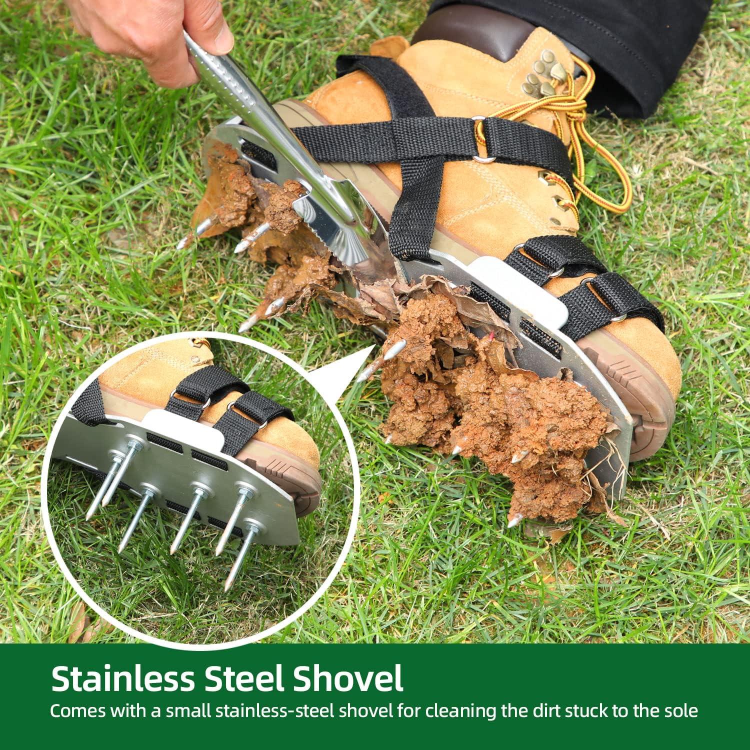 image:imageOhuhu Metal Lawn Aerator Shoes Upgraded Aluminum Aerating Shoe with 22 Durable Spikes FreeInstallation Spiked Sandals with Stainless Steel Shovel for Yard Patio Garden Grass