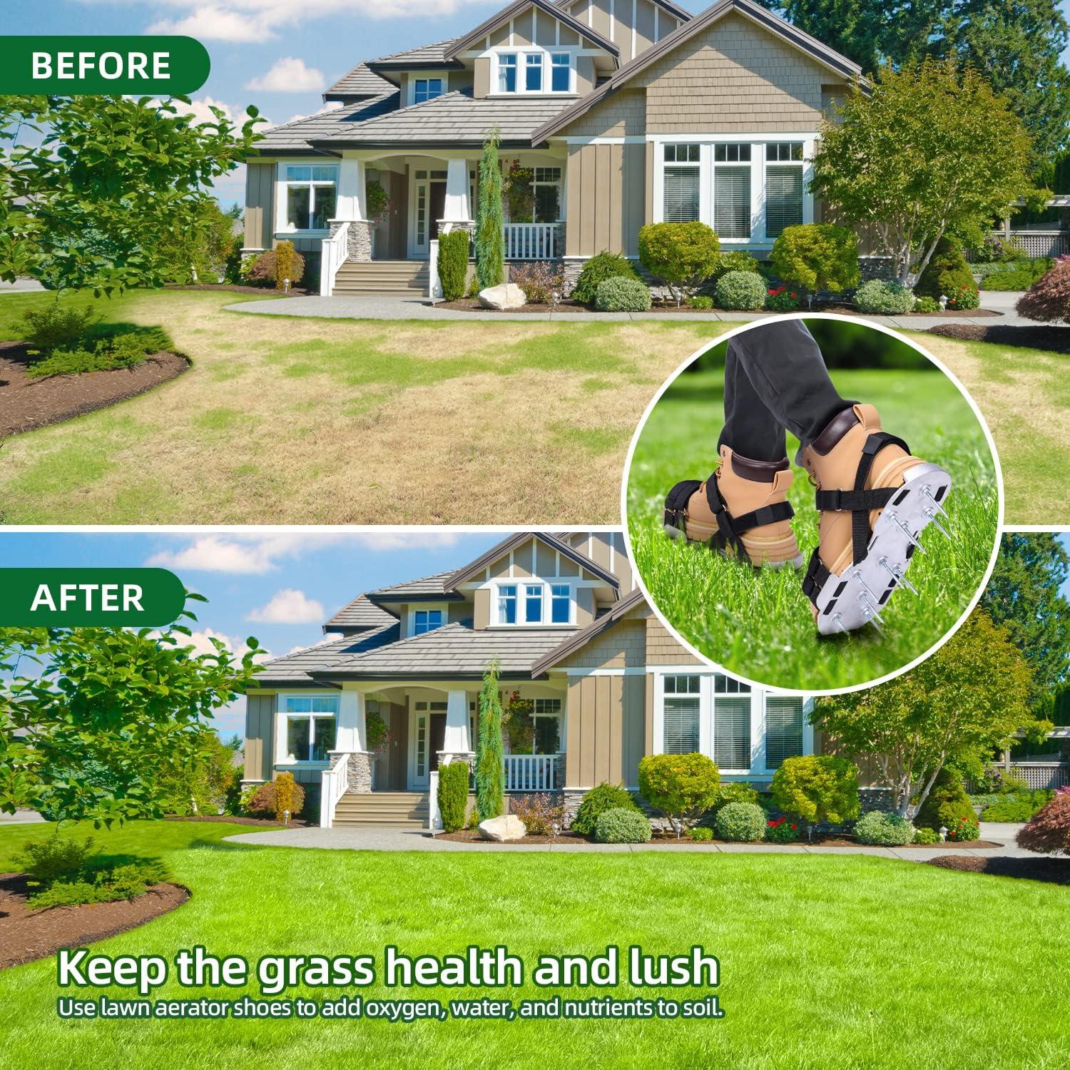 image:imageOhuhu Metal Lawn Aerator Shoes Upgraded Aluminum Aerating Shoe with 22 Durable Spikes FreeInstallation Spiked Sandals with Stainless Steel Shovel for Yard Patio Garden Grass