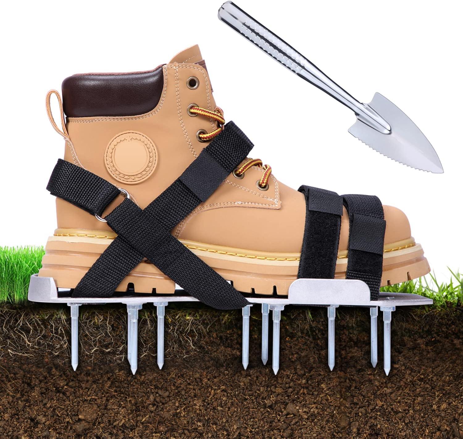 image:imageOhuhu Metal Lawn Aerator Shoes Upgraded Aluminum Aerating Shoe with 22 Durable Spikes FreeInstallation Spiked Sandals with Stainless Steel Shovel for Yard Patio Garden Grass