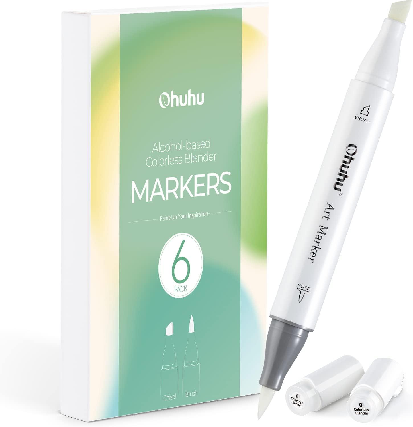 image:imageOhuhu Mini Brush Slim Broad Dual Tip Alcohol Markers Kaala B Series 6 Pack Alcohol Based No0 Blender