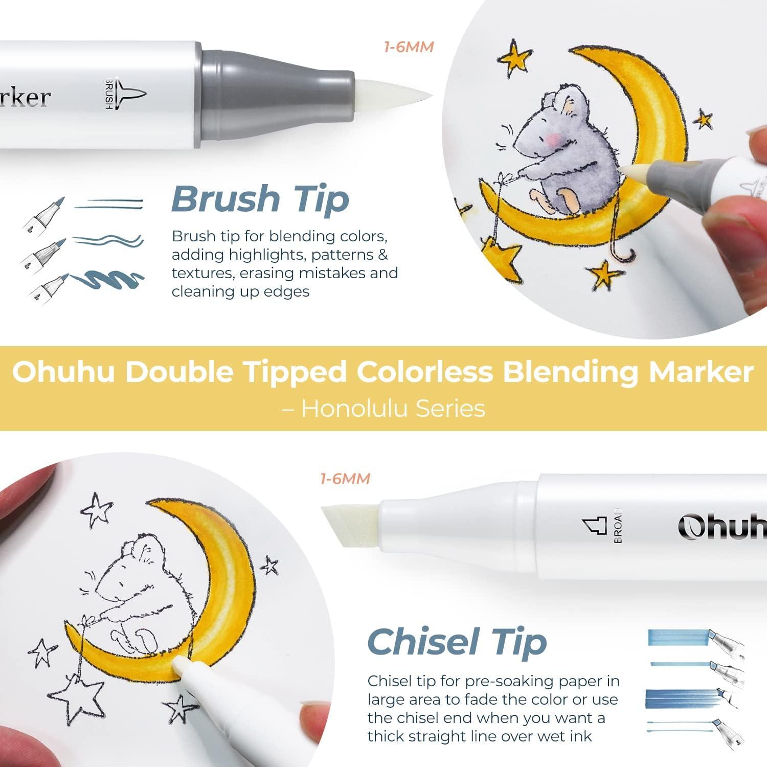 image:imageOhuhu Mini Brush Slim Broad Dual Tip Alcohol Markers Kaala B Series 6 Pack Alcohol Based No0 Blender