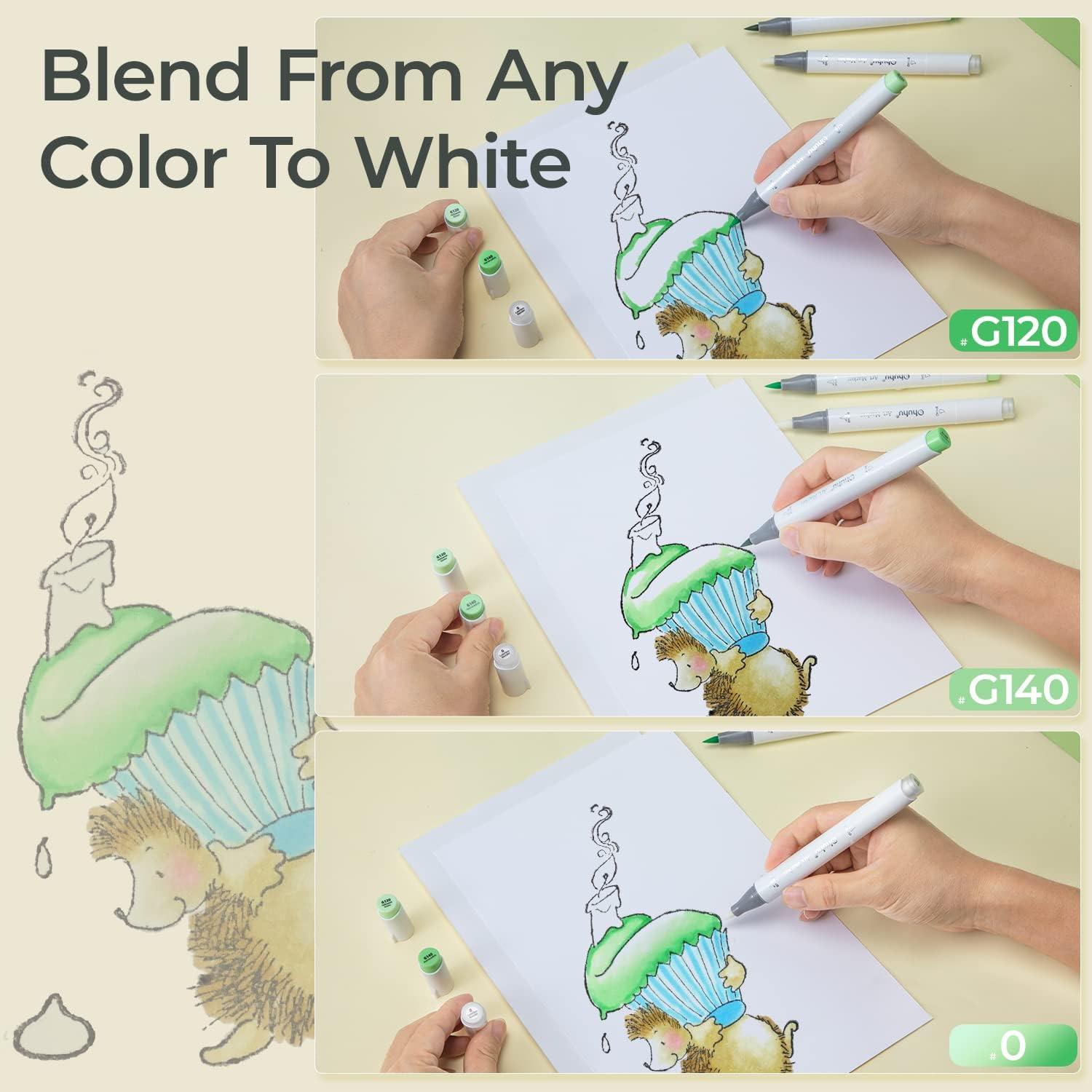 image:imageOhuhu Mini Brush Slim Broad Dual Tip Alcohol Markers Kaala B Series 6 Pack Alcohol Based No0 Blender