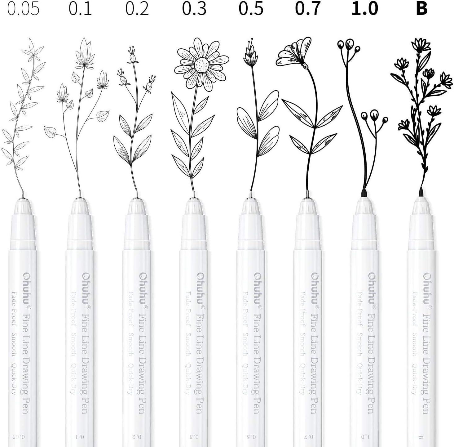 image:imageOhuhu Mini Brush Tip Alcohol Markers Kaala B Series Fineliner Micro Pens 8 Pack Black Ink Alcoholproof Pens