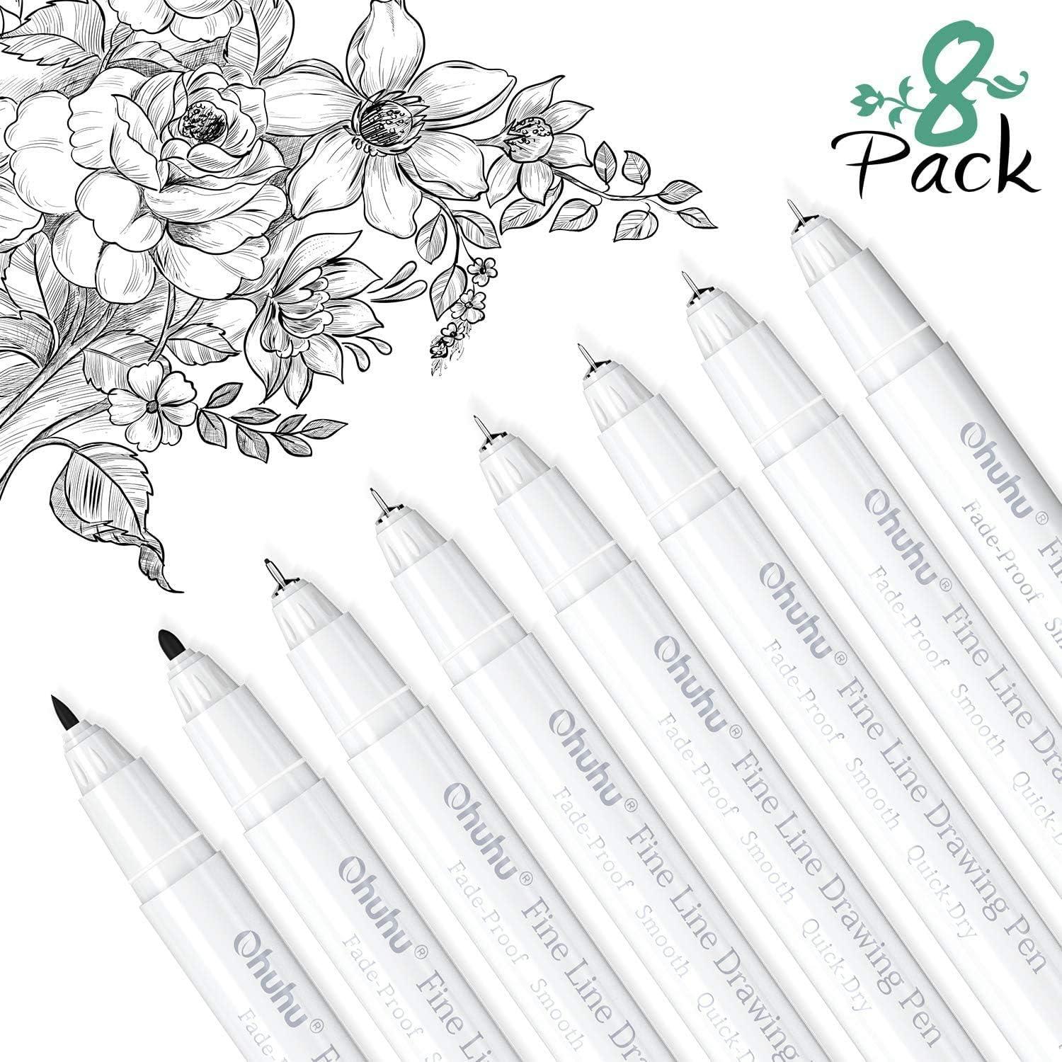 image:imageOhuhu Mini Brush Tip Alcohol Markers Kaala B Series Fineliner Micro Pens 8 Pack Black Ink Alcoholproof Pens