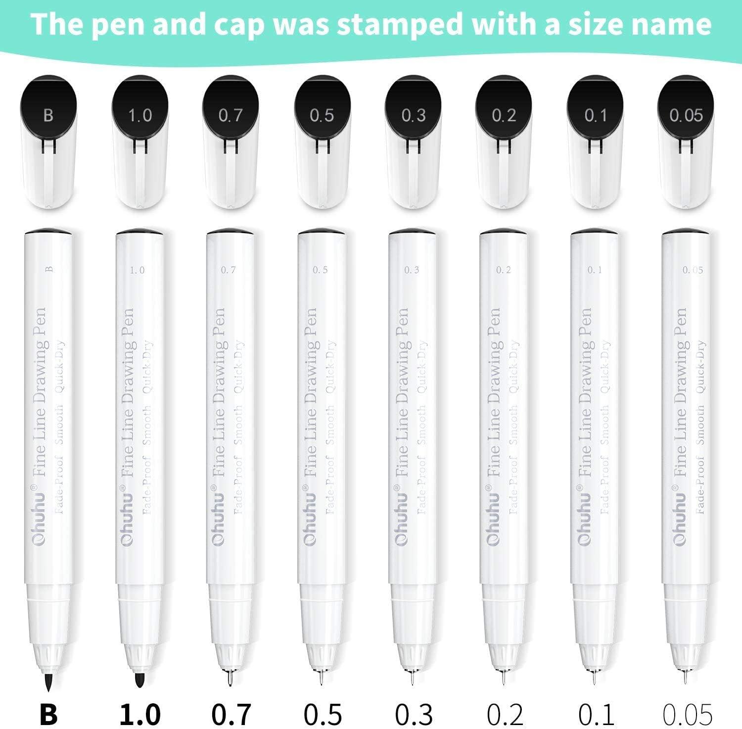 image:imageOhuhu Mini Brush Tip Alcohol Markers Kaala B Series Fineliner Micro Pens 8 Pack Black Ink Alcoholproof Pens