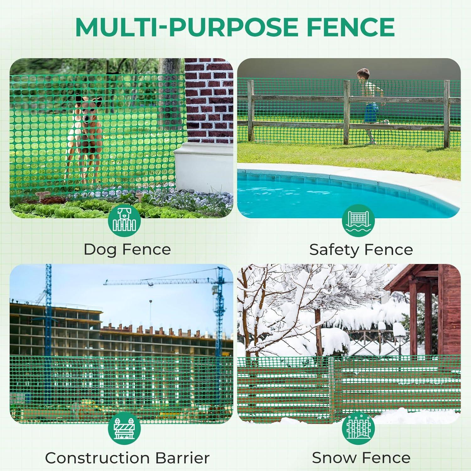 image:imageOhuhu Plastic Garden Fence Roll 4x100107 lbs Reusable Netting Plastic Safety Fence Roll Temporary Pool Fencing Snow Fence Construction Fencing Poultry Fence for Deer Rabbits Chicken Dogs