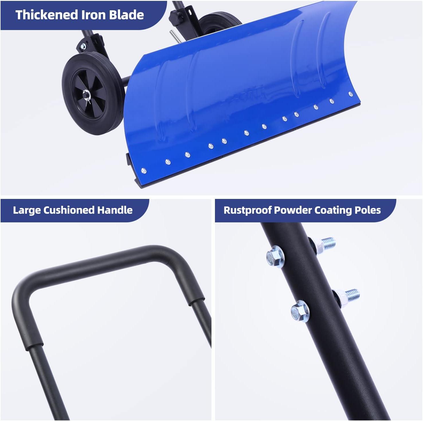 image:imageOhuhu Snow Shovel for Driveway 2026 Upgraded Heavy Duty Adjustable Angle Wheeled Metal Snow Shovels with 30x12 Large Blade for Snow Removal Snow Pusher with Wheels Efficient Remove Tool