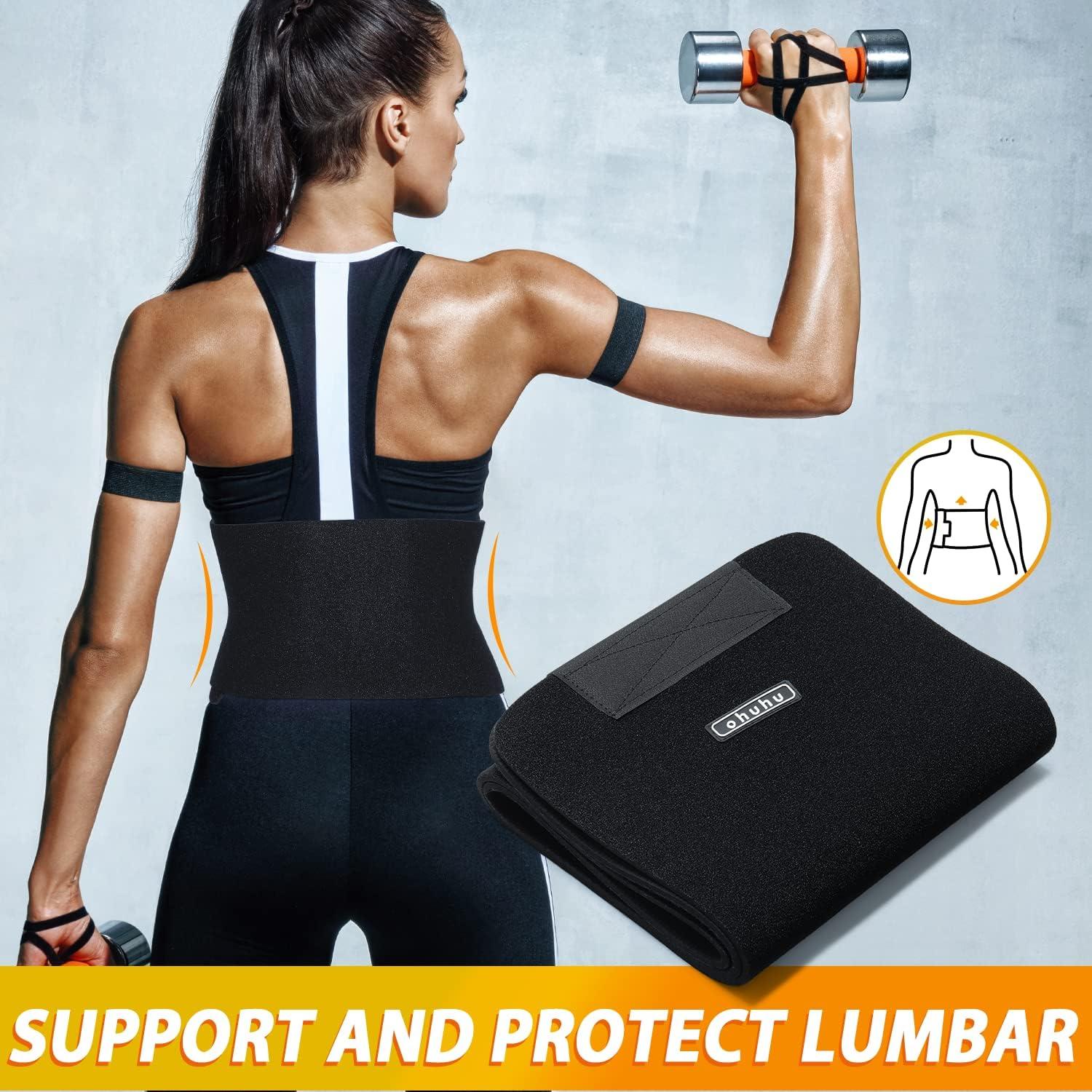 image:imageOhuhu Waist Trimmer Adjustable Neoprene Ab Trainer Belt for Back Support Sweat Band Waist Trainer for Training amp Workouts Sweat Enhancer Fits Up to 44 Inches for Men amp Women Black Large