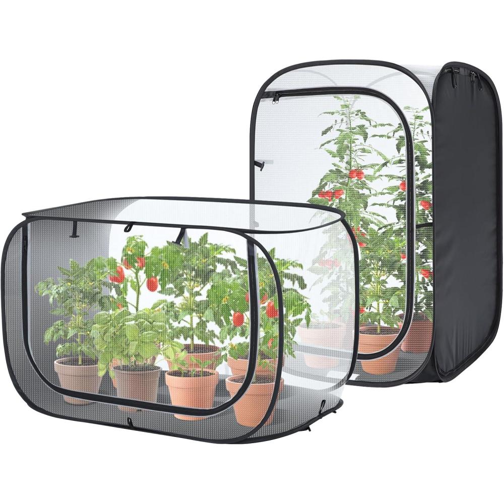 image:imageOhuhu 36 Garden Mesh Plant Cover 2 Pack Pop Up Plant Protector Strawberry Cover Garden Net Cage Wind Protection for Plants Outdoor with Storage Bag 24 x 24 x 36 Inches2