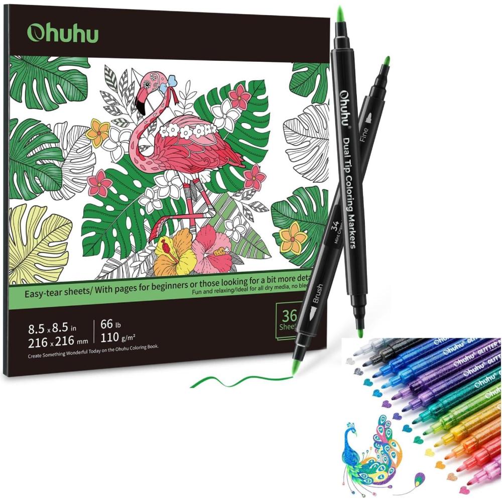 image:imageOhuhu Coloring Book 36sheet with Coloring Markers amp Glitter Markers