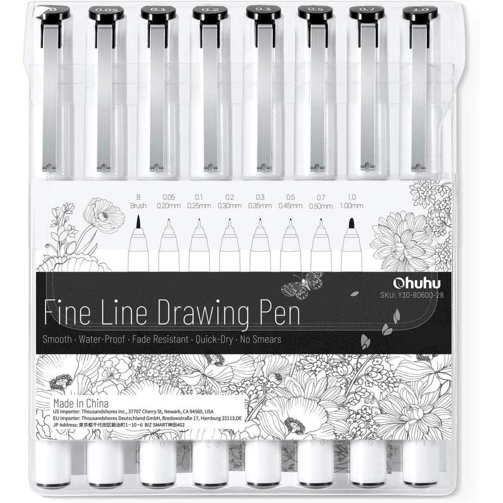 image:imageOhuhu Micro Fineliner Pens 8 Pack Art Sketchbook