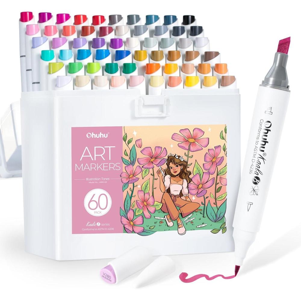 image:imageOhuhu Mini Brush Slim Broad Dual Tip Alcohol Markers Kaala B Series 6 Pack Alcohol Based No0 Blender