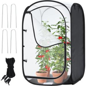 Ohuhu 36” Garden Mesh Plant Cover, 2 Pack Pop Up Plant Protector Strawberry Cover Garden Net Cage Wind Protection for Plants Outdoor with Storage Bag 24 x 24 x 36 Inches(1)