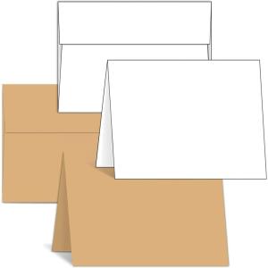 Ohuhu A2 4.25 x 5.5 Blank Brown Kraft Cards and Envelopes 100 Pack + A2 4.25 x 5.5 Blank White Cards and Envelopes 50 Pack