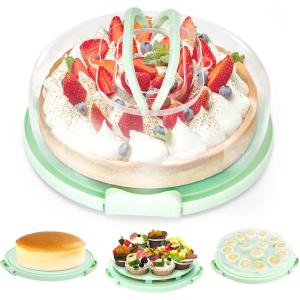 Ohuhu Cheesecake Container, Cake Pie Carrier BPA-Free up to 10” Cake – Cupcake Containers with Lid and 2 Handles 4-in-1 Multipurpose Cake Keeper Holder Platter for Pie Devil Eggs Perfect Gifts