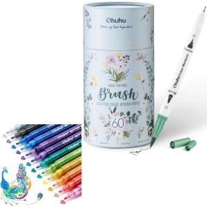 Ohuhu Markers For Adult Coloring Books 60 Colors & 12 Glitter Markers