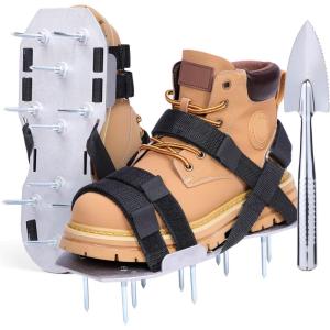 Ohuhu Metal Lawn Aerator Shoes, Upgraded Aluminum Aerating Shoe with 2.2″ Durable Spikes, Free-Installation Spiked Sandals with Stainless Steel Shovel for Yard Patio Garden Grass