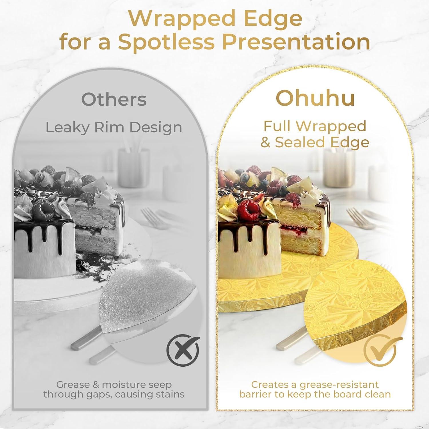 image:imageOhuhu 10 Inch Cake Boards 2 Pack 12 Inch Extra Thick Round Cake Drum Marble Pattern Greaseproof amp Sturdy Corrugated Cardboard Wrapped Edges Cake Base for MultiLayered Cakes Weddings BirthdaysWhitegold