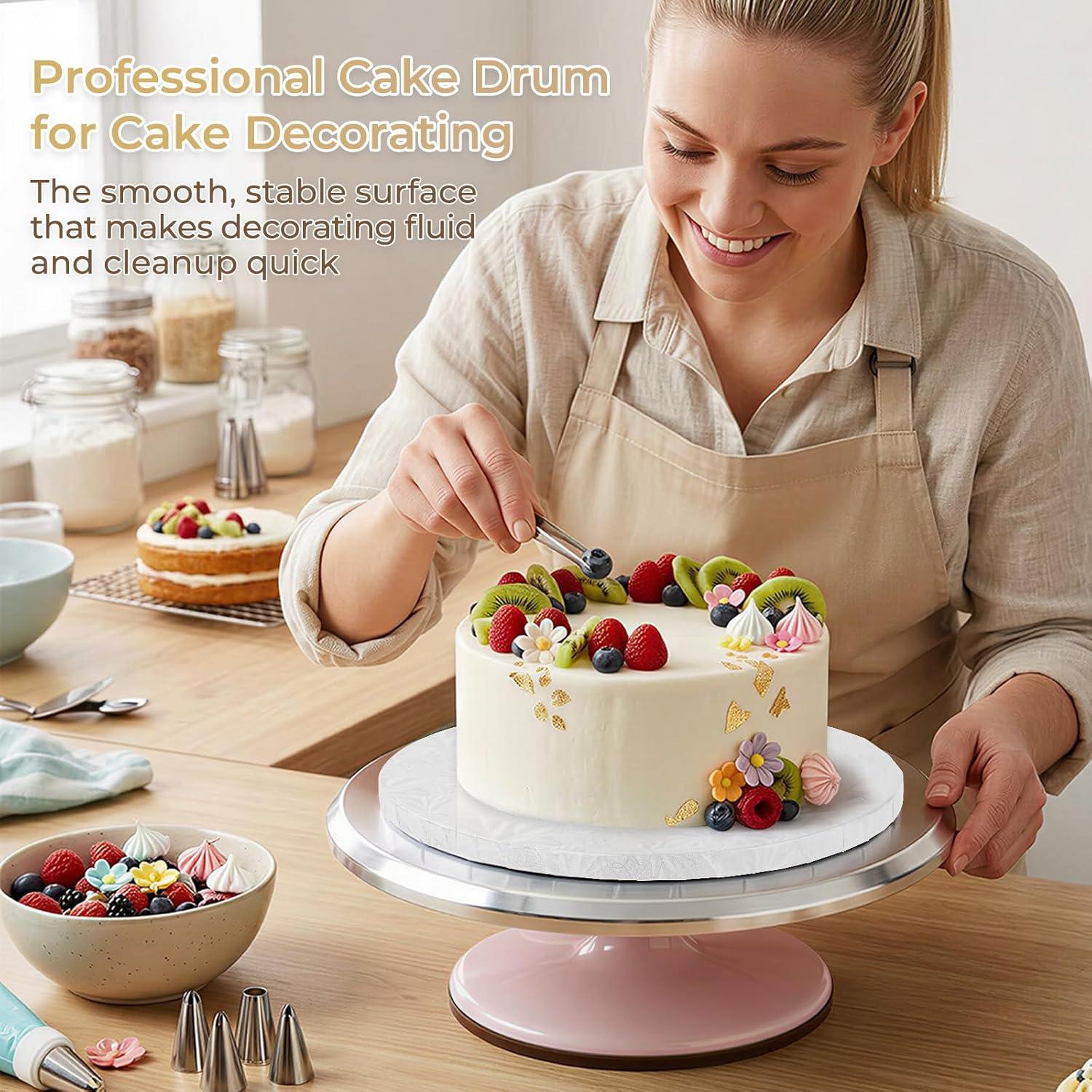 image:imageOhuhu 10 Inch Cake Boards 2 Pack 12 Inch Extra Thick Round Cake Drum Marble Pattern Greaseproof amp Sturdy Corrugated Cardboard Wrapped Edges Cake Base for MultiLayered Cakes Weddings BirthdaysWhitegold