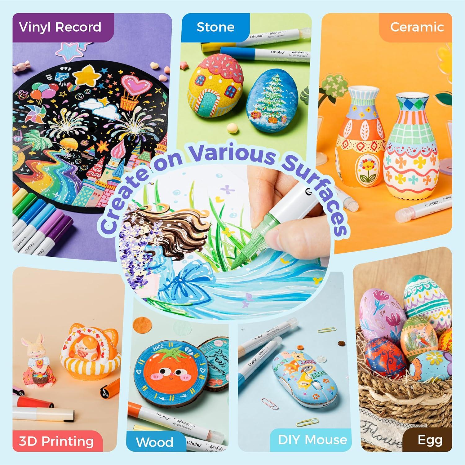 image:imageOhuhu Acrylic Paint Markers Brush Tip Top Pump 36 Colors Paint Pens Excellent Coverage Acrylic Markers Waterproof Lightfast for Rock Painting 3D Prints Egg Wood Glass Ceramic DIY Crafts Waikiki