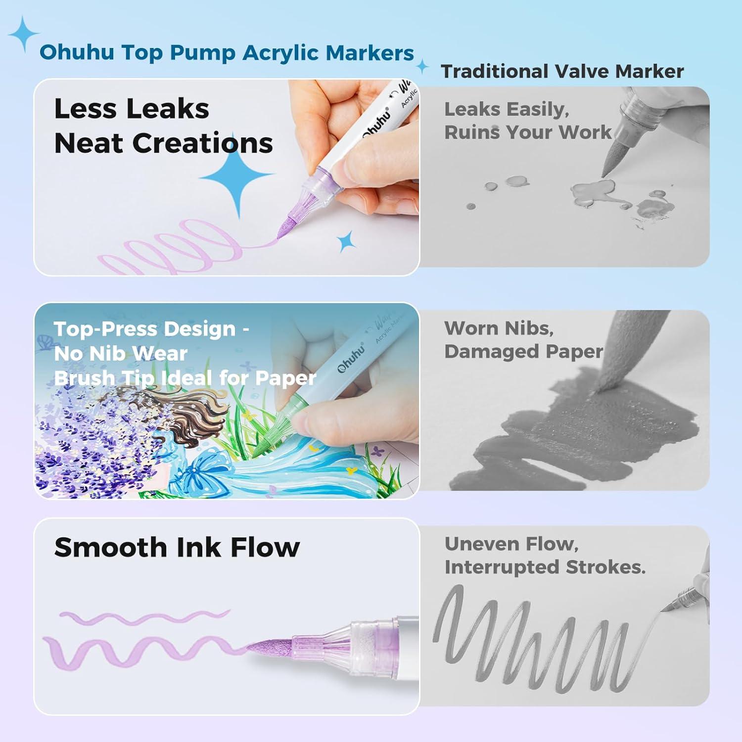 image:imageOhuhu Acrylic Paint Markers Brush Tip Top Pump 36 Colors Paint Pens Excellent Coverage Acrylic Markers Waterproof Lightfast for Rock Painting 3D Prints Egg Wood Glass Ceramic DIY Crafts Waikiki