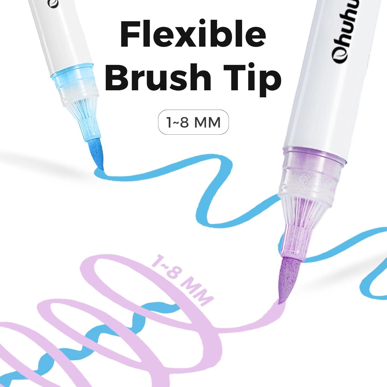 image:imageOhuhu Acrylic Paint Markers Brush Tip Top Pump 36 Colors Paint Pens Excellent Coverage Acrylic Markers Waterproof Lightfast for Rock Painting 3D Prints Egg Wood Glass Ceramic DIY Crafts Waikiki