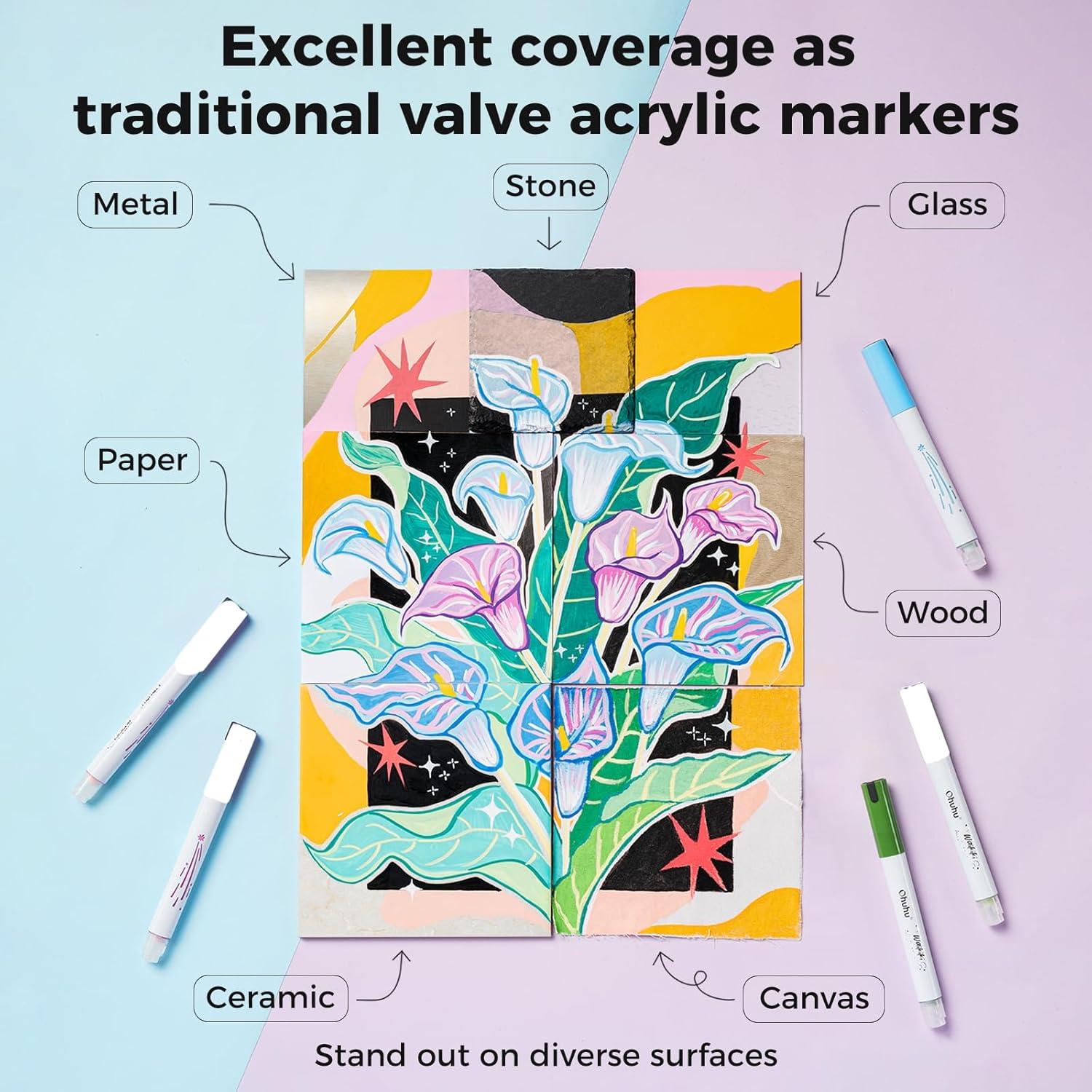 image:imageOhuhu Acrylic Paint Markers Brush Tip Top Pump 36 Colors Paint Pens Excellent Coverage Acrylic Markers Waterproof Lightfast for Rock Painting 3D Prints Egg Wood Glass Ceramic DIY Crafts Waikiki