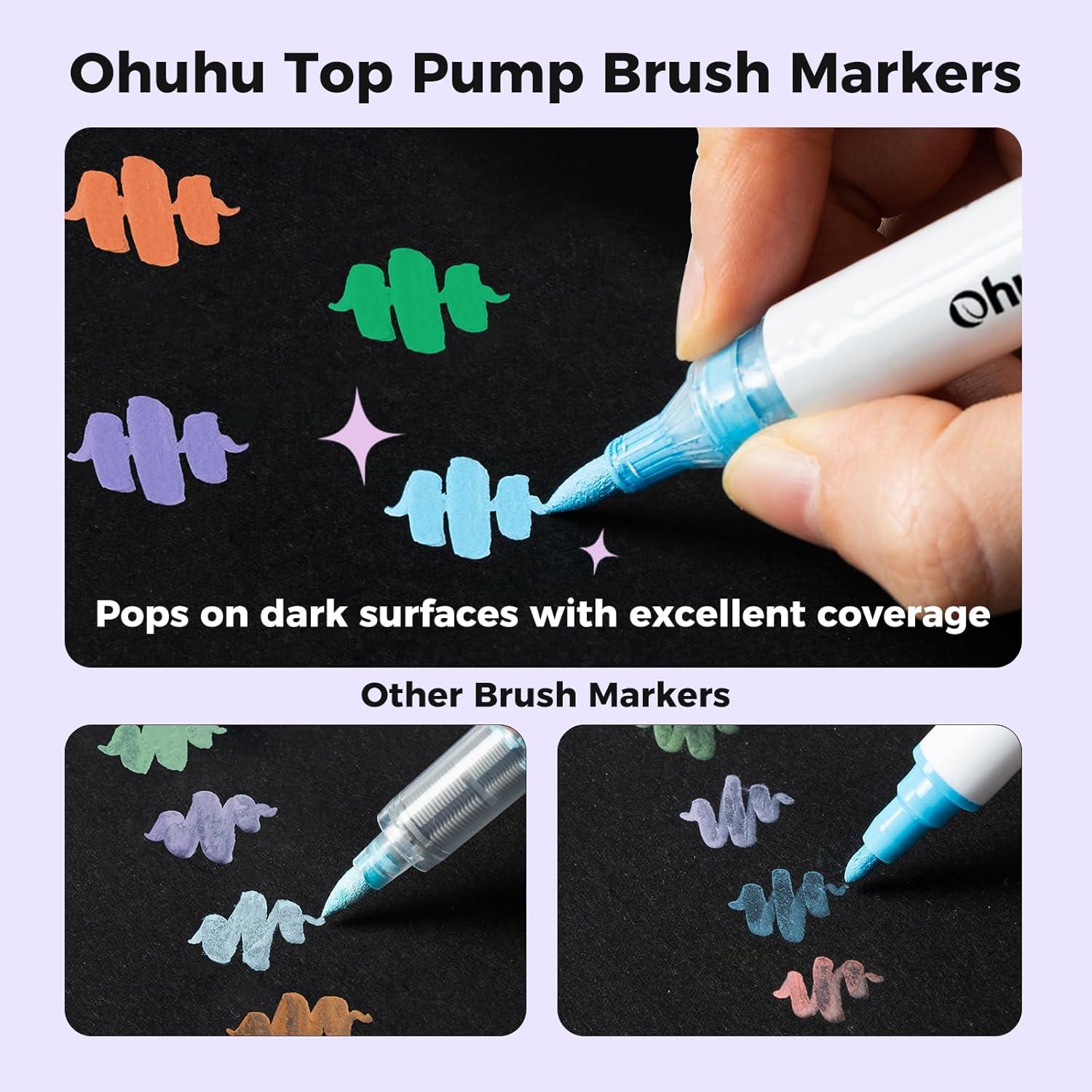 image:imageOhuhu Acrylic Paint Markers Brush Tip Top Pump 36 Colors Paint Pens Excellent Coverage Acrylic Markers Waterproof Lightfast for Rock Painting 3D Prints Egg Wood Glass Ceramic DIY Crafts Waikiki