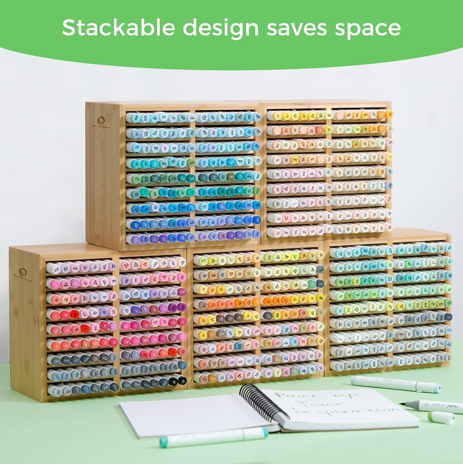 image:imageOhuhu Bamboo Marker Organizer Wooden Desktop Storage Hold 126 Markers Pens Pencils Art Brushes Stationary Organizer Pencil Holder with 18 Compartments for Home Classroom Office DecorRight Angle Hold 126 Markers