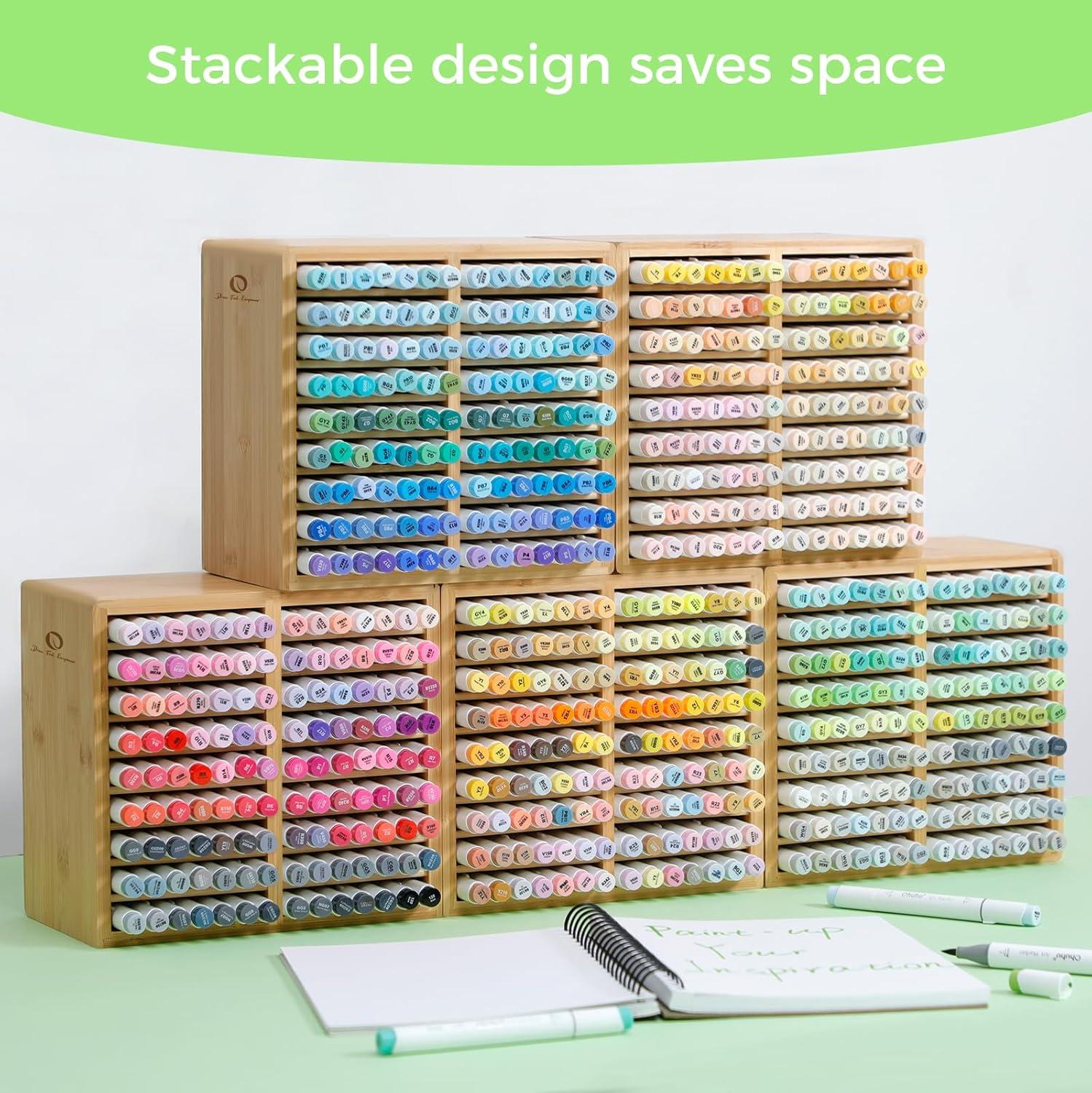 image:imageOhuhu Bamboo Marker Organizer Wooden Desktop Storage Hold 126 Markers Pens Pencils Art Brushes Stationary Organizer Pencil Holder with 18 Compartments for Home Classroom Office DecorRounded Corner Hold 126 Markers