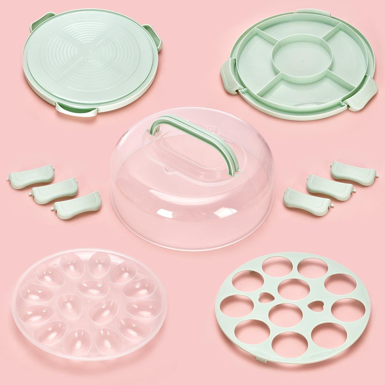 image:imageOhuhu Cake Carrier with Lid and Handle BPAFree 10 inch Cake Cheesecake Container Pie Carrier Cupcake Container with Lid and 2 Handles