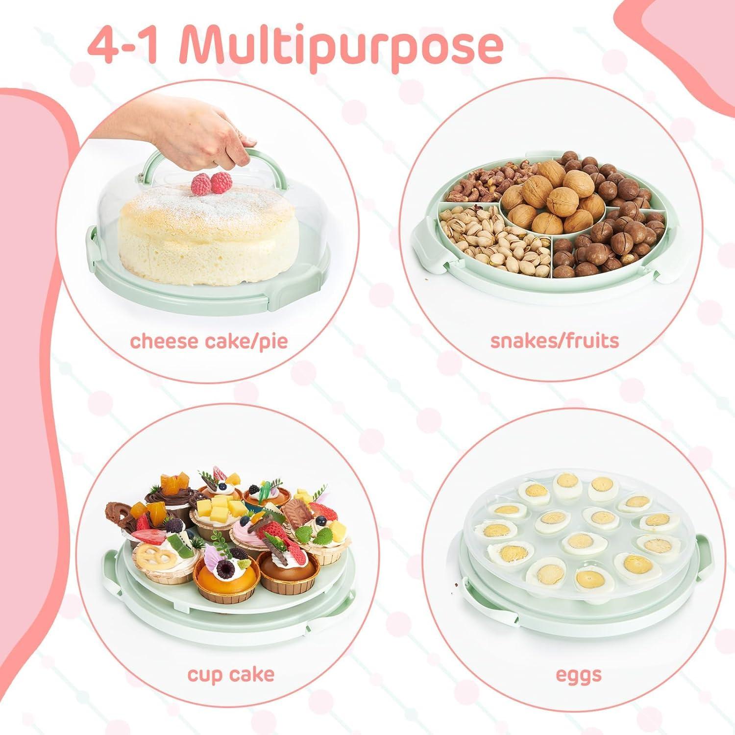 image:imageOhuhu Cake Carrier with Lid and Handle BPAFree 10 inch Cake Cheesecake Container Pie Carrier Cupcake Container with Lid and 2 Handles
