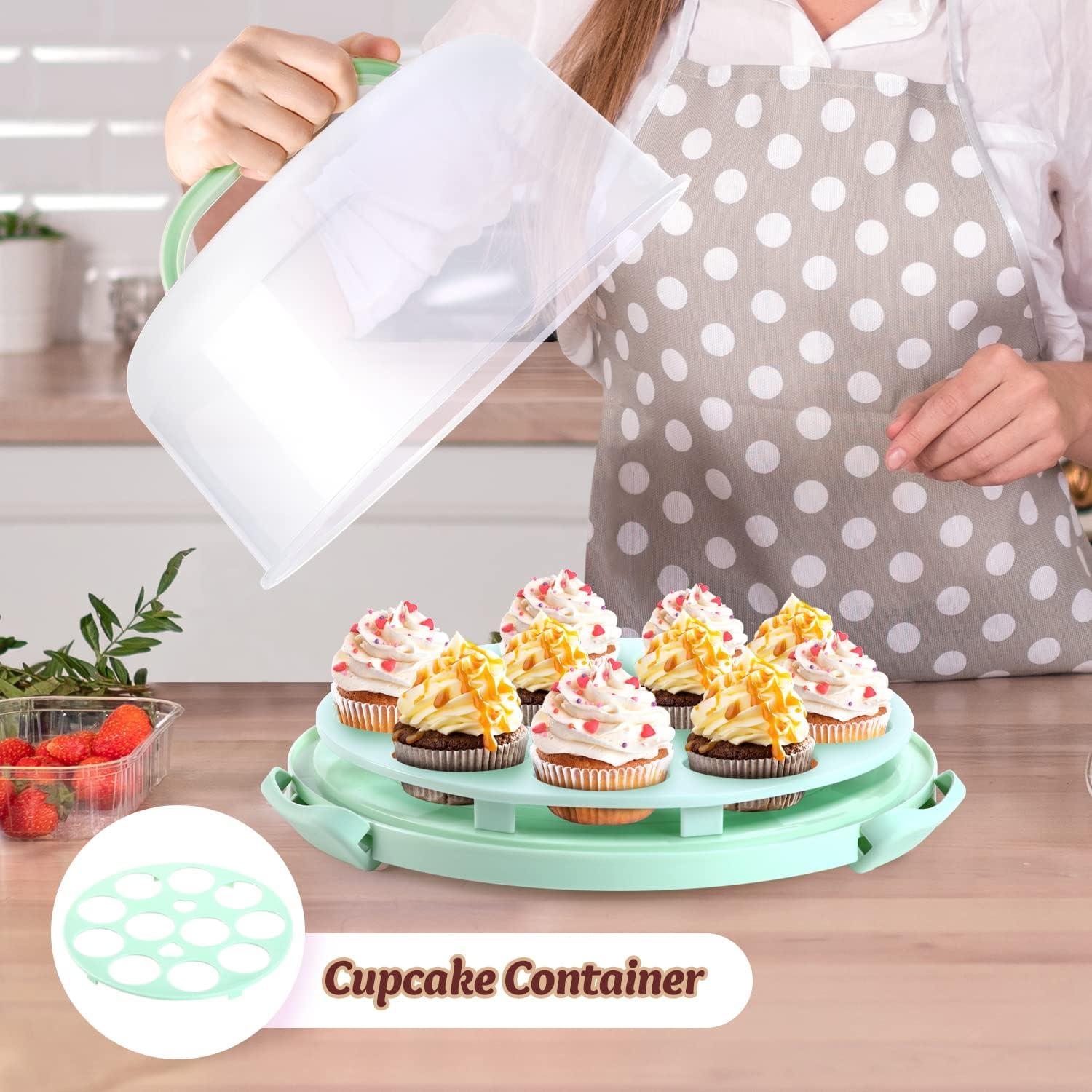 image:imageOhuhu Cake Carrier with Lid and Handle BPAFree 10 inch Cake Cheesecake Container Pie Carrier Cupcake Container with Lid and 2 Handles
