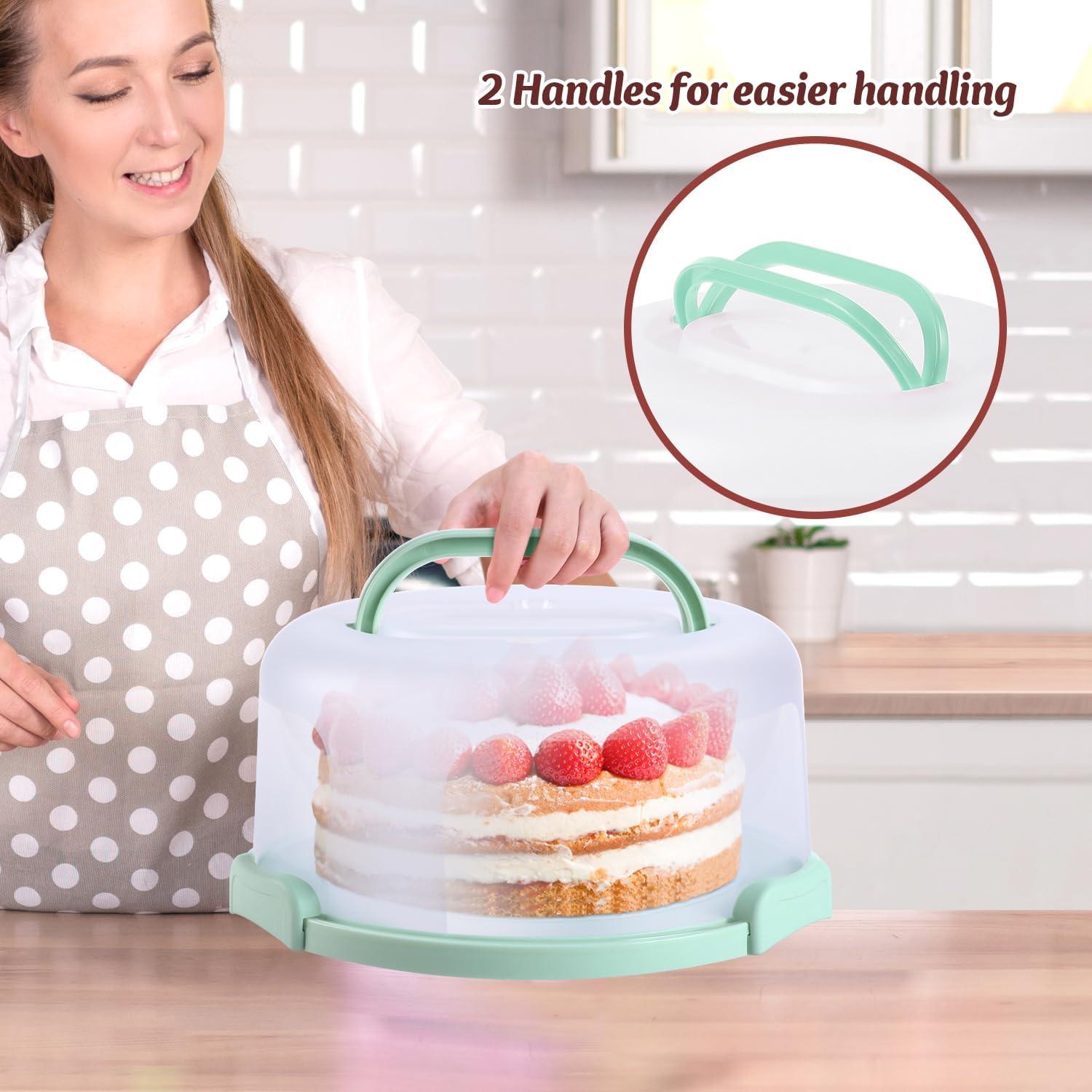 image:imageOhuhu Cake Carrier with Lid and Handle BPAFree 10 inch Cake Cheesecake Container Pie Carrier Cupcake Container with Lid and 2 Handles