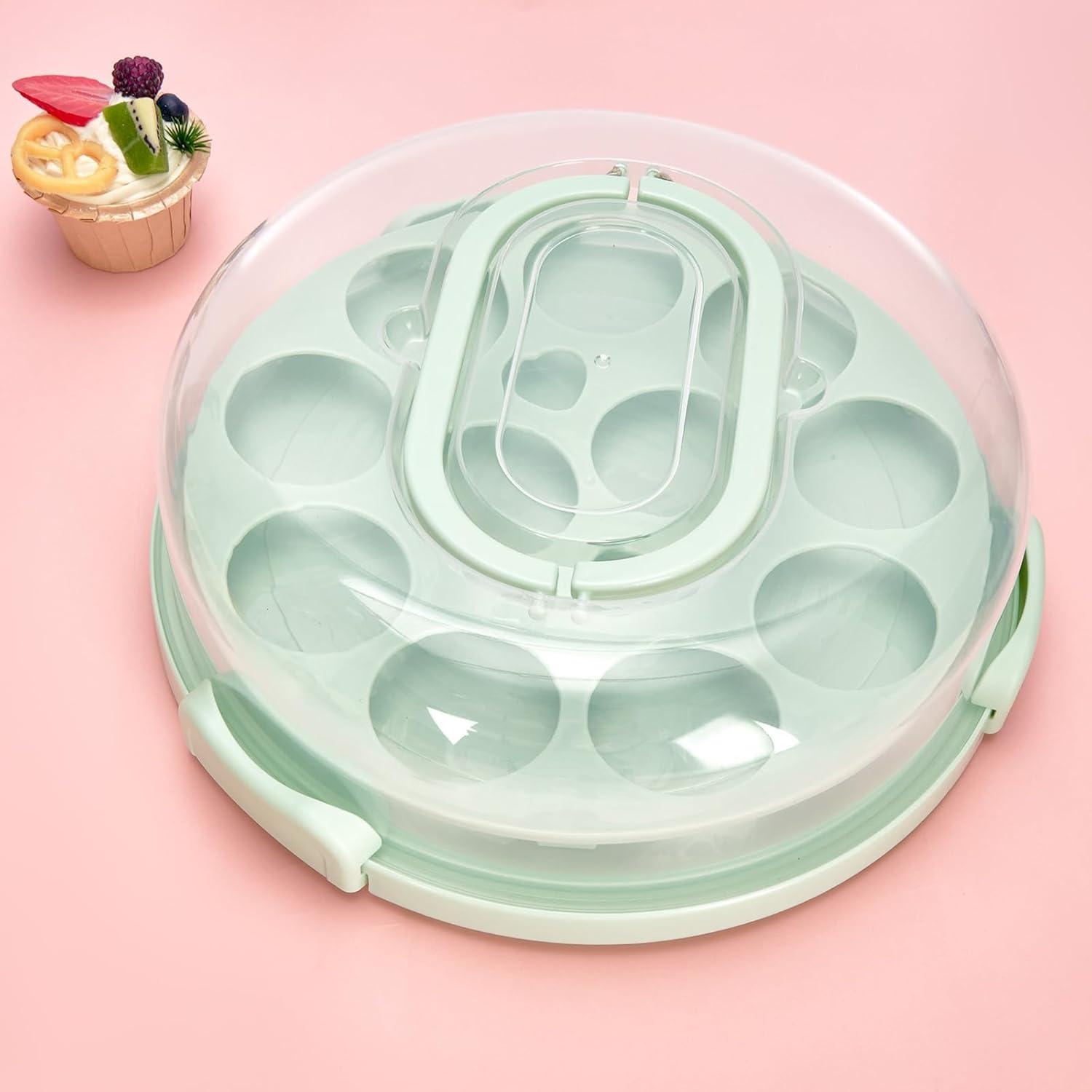 image:imageOhuhu Cake Carrier with Lid and Handle BPAFree 10 inch Cake Cheesecake Container Pie Carrier Cupcake Container with Lid and 2 Handles