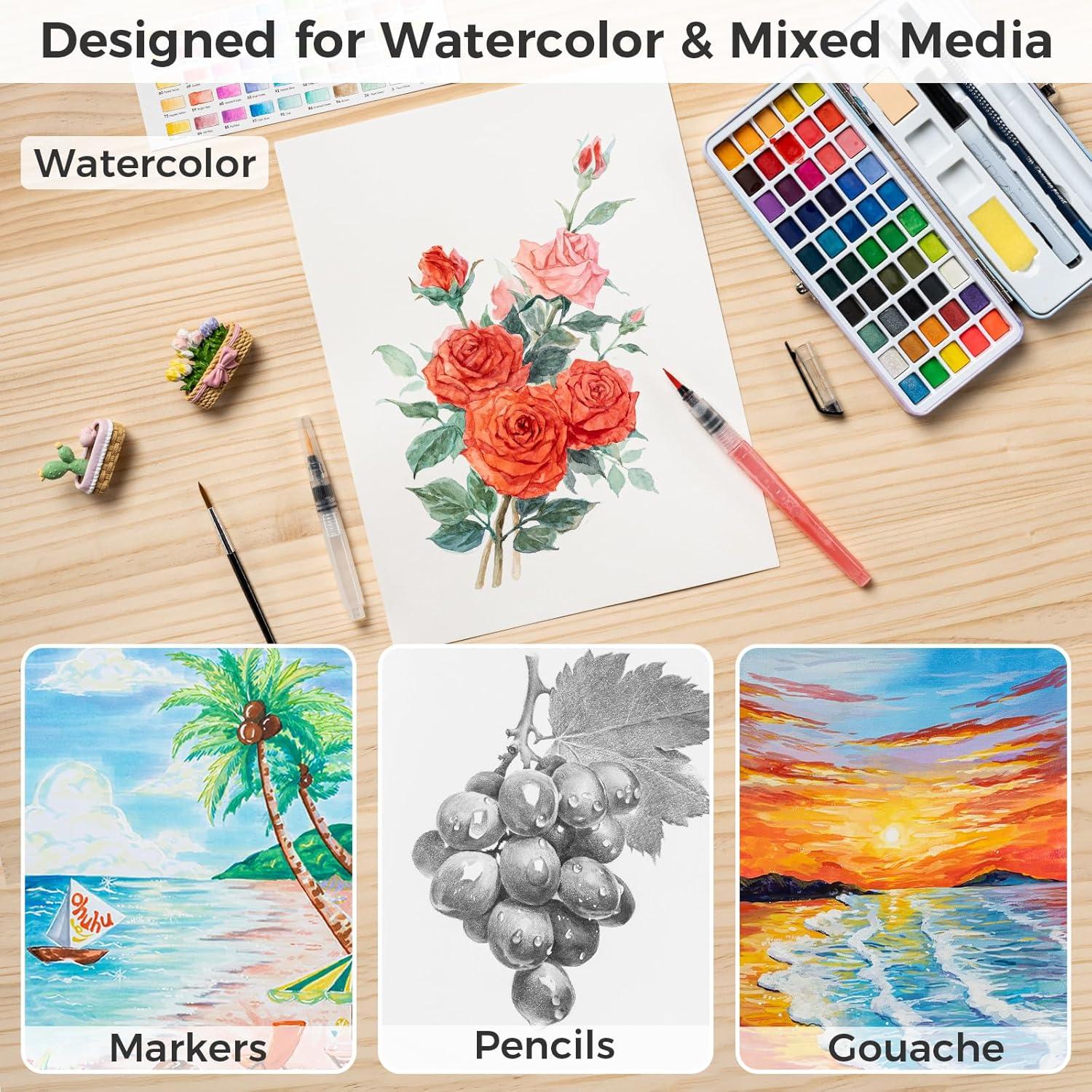 image:imageOhuhu CottonTop Watercolor Paper Pad 9x12 Hot Press 140lb300gsm Heavyweight 20 Sheets40 Pages Patented CottonCoated Surface for Watercolor Gouache Ink amp AcrylicHot Press