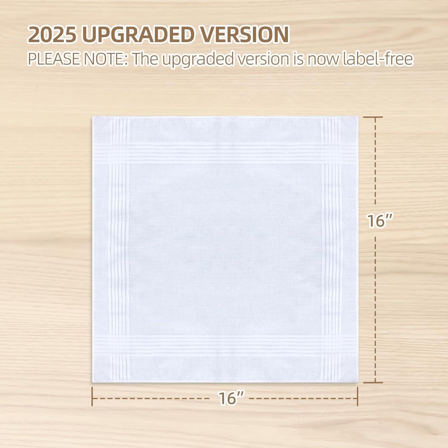 image:imageOhuhu Handkerchiefs for Men 100 Soft Cotton Hankerchief Machine Wash White Pocket Square for Suit 16 x 16 Mens Hankie12