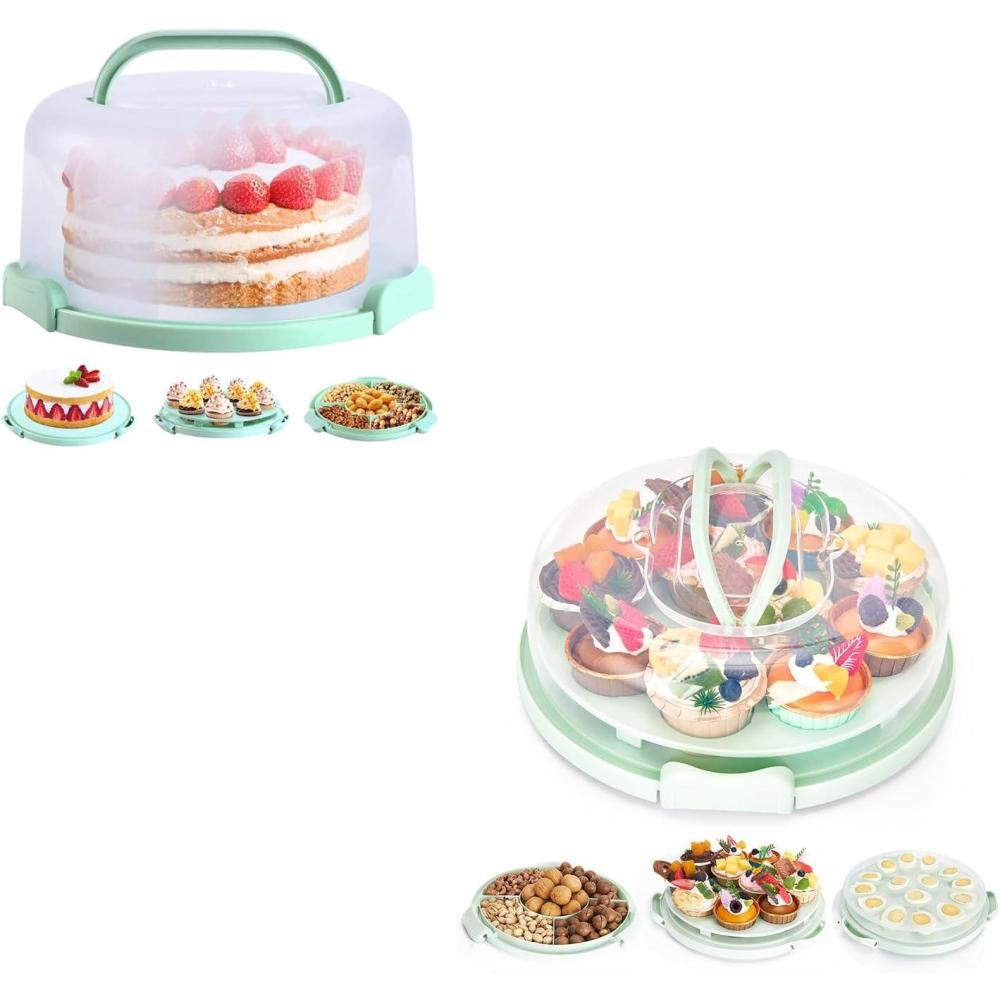 image:imageOhuhu Cake Carrier with Lid and Handle BPAFree 10 inch Cake Cheesecake Container Pie Carrier Cupcake Container with Lid and 2 Handles