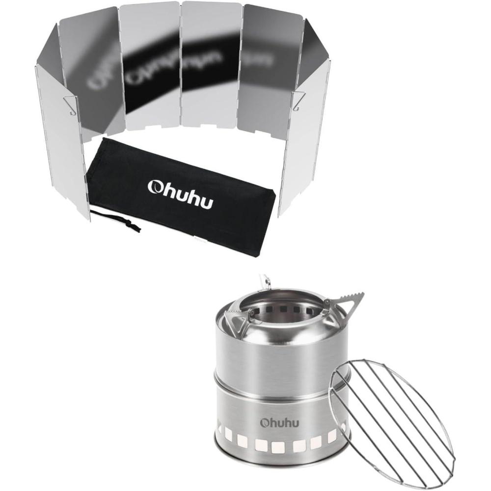 image:imageOhuhu Wood Burning Camp Stoves 10 Plates Camp Stove Windscreen for Camping Picnic Backpacking Cooking