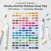 Ohuhu Alcohol Markers Brush Tip – 120-color AP Certificated Double Tipped Art Marker Set for Artist Adults Cozy Coloring Drawing Illustration – Brush and Fine Dual Tips – Honolulu 2B – Refillable(Brush & Fine)